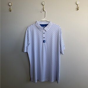 Men's White and Blue Patterned “Fore!” Polo Shirt